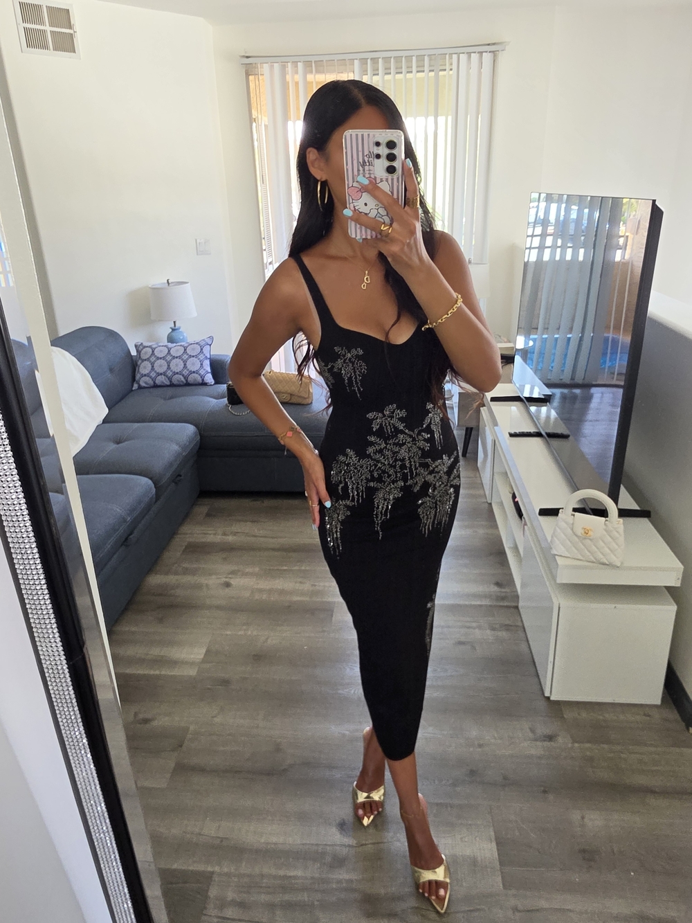 Black Sequin Embellished Bodycon Midi Dress